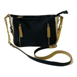 Cesca Crossbody Bag White/Black Zip Closure Front Zippers RN 120537